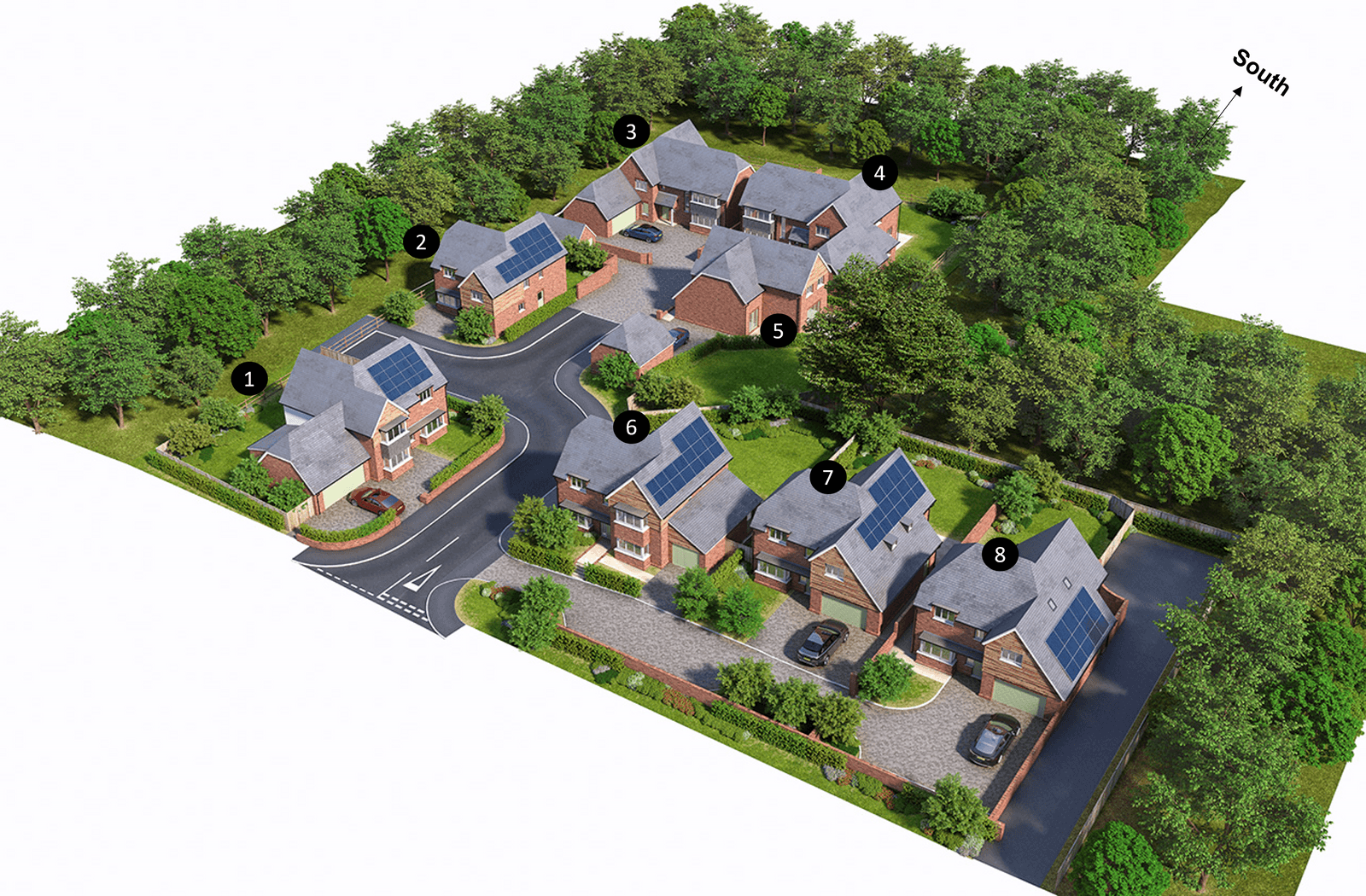 Aerial CGI view of plots 1-8 Newton View